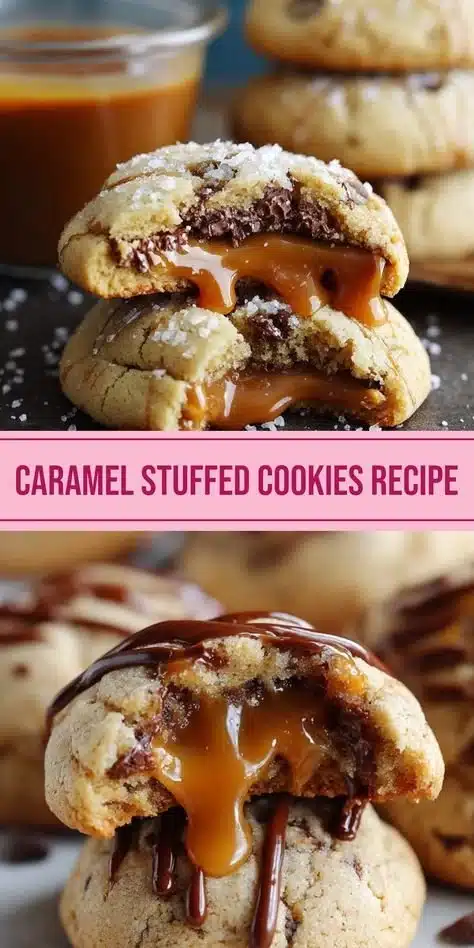Delicious caramel stuffed cookies with gooey caramel filling