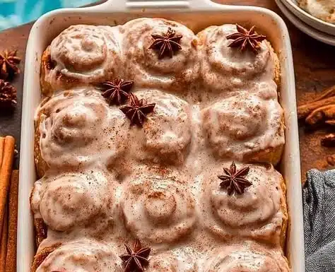 Freshly baked chai cinnamon rolls with rich spices and icing