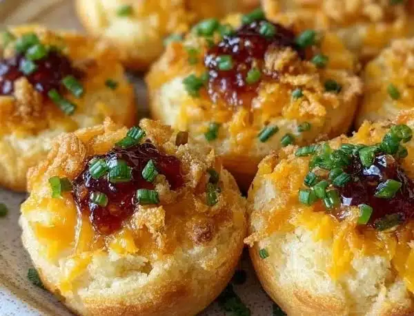 Cheesy thumbprint appetizers arranged on a platter