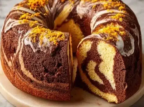 Delicious Chocolate Orange Marble Cake with rich chocolate and citrus flavors