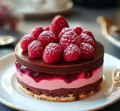 Delicious Chocolate Raspberry Cake with rich chocolate layers and fresh raspberries