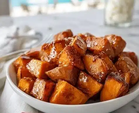Cinnamon Butter Baked Sweet Potatoes garnished with cinnamon and butter