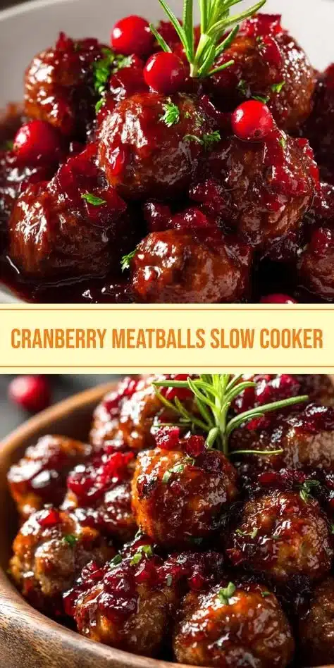 Plate of cranberry meatballs cooked in a tangy cranberry sauce