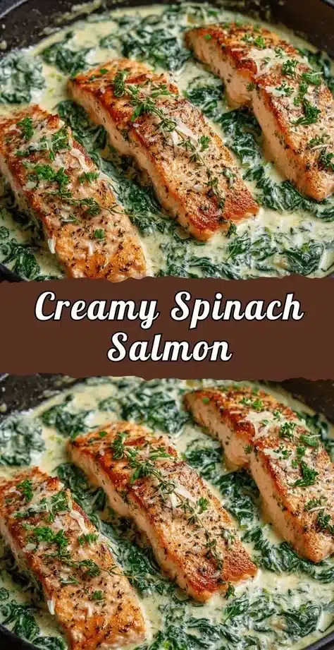 Creamy Spinach Salmon served on a plate with fresh ingredients