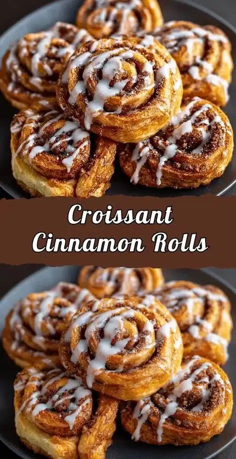 Freshly baked croissant cinnamon roll with creamy icing on top