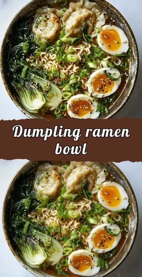Dumpling Ramen Bowl garnished with fresh herbs and slices of green onion