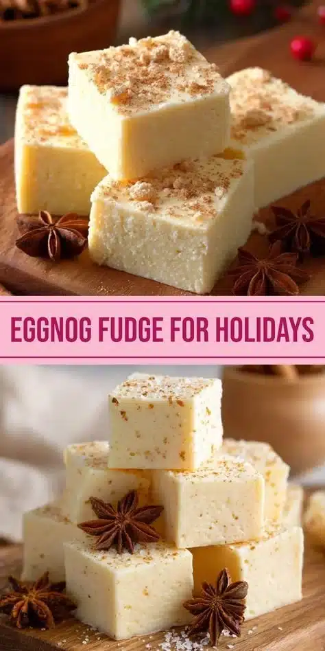 Delicious Eggnog Fudge with festive spices and creamy texture