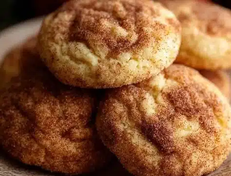 Festive creamy Eggnog Snickerdoodles displayed on a holiday-themed plate.