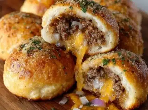 Delicious Garlic Parmesan Cheeseburger Bomb cooked to perfection