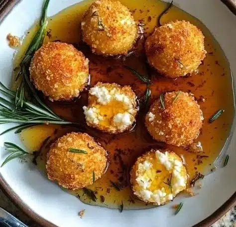 Golden-fried goat cheese balls served as a delicious appetizer.