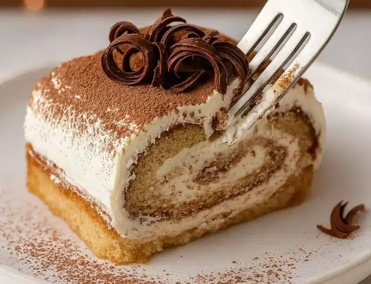 Gourmet tiramisu yule log cake, a luxurious holiday dessert for festive gatherings.