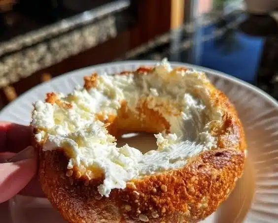 High protein bagels topped with flavorful cream cheese spread
