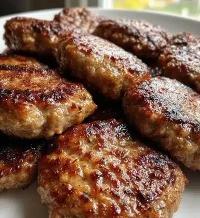 Homemade breakfast sausage served on a plate with eggs and toast