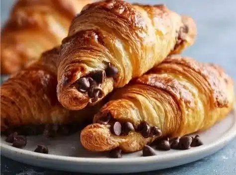 Homemade chocolate croissants fresh out of the oven