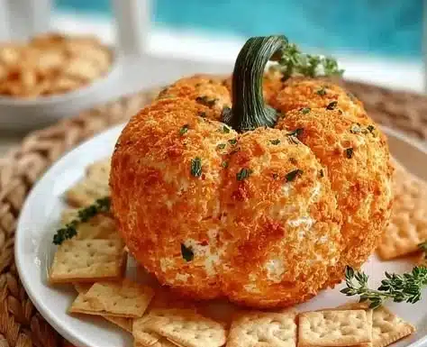 Homemade pumpkin-shaped cheese ball with Doritos for festive gatherings