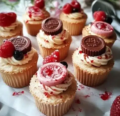 Delicious Jammie Dodgers Mini Cheesecakes topped with biscuits and jam