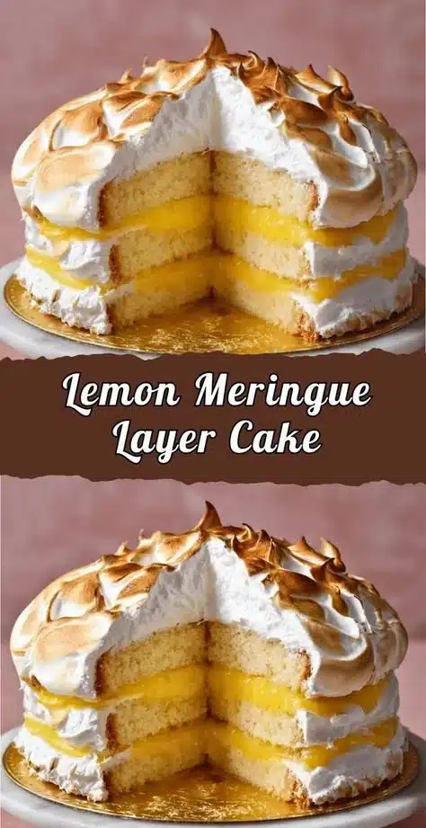 Delicious Lemon Meringue Layer Cake with fluffy meringue topping