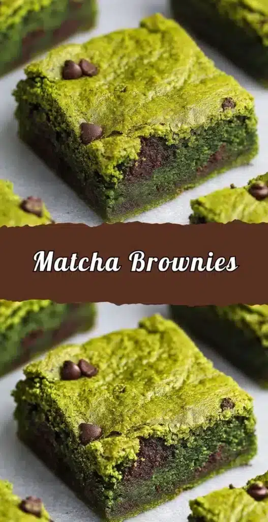 Delicious matcha brownies topped with a dusting of powdered sugar