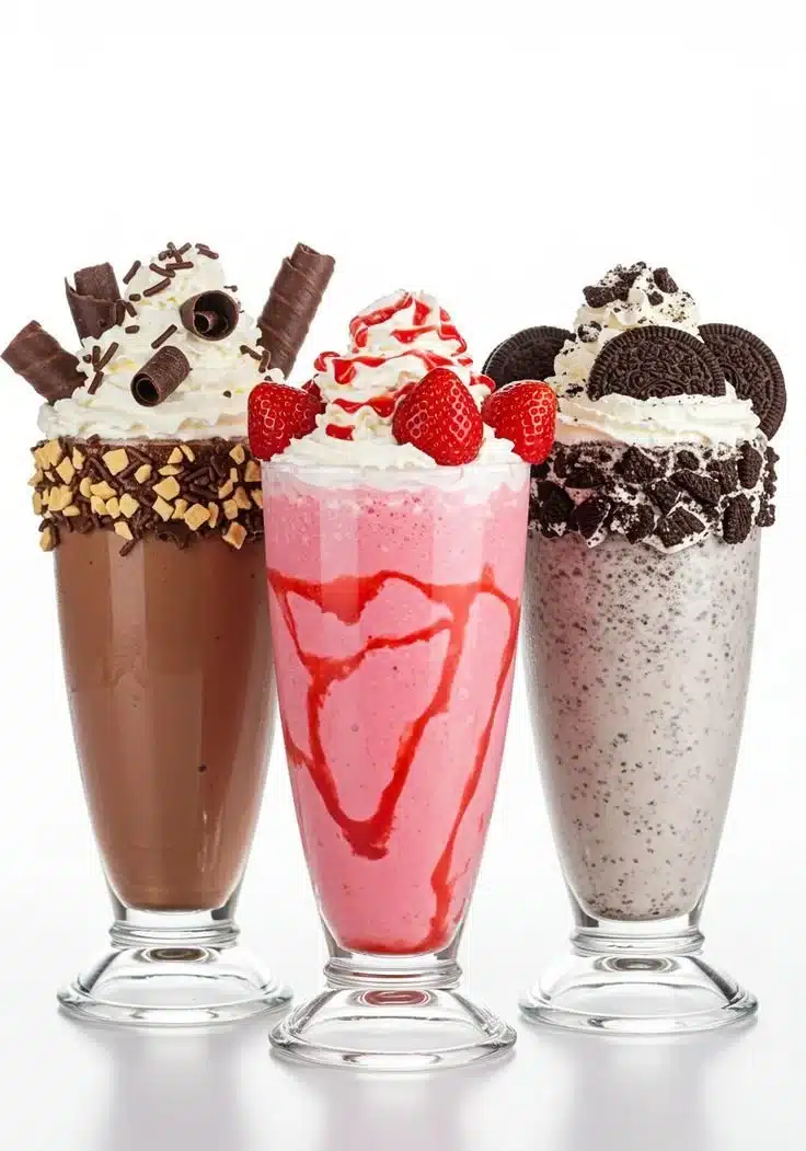 Delicious milkshakes from the Milkshake Factory, showcasing various flavors and toppings.