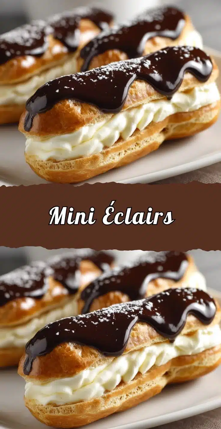 Delicious mini eclairs served on a platter, perfect for dessert lovers.