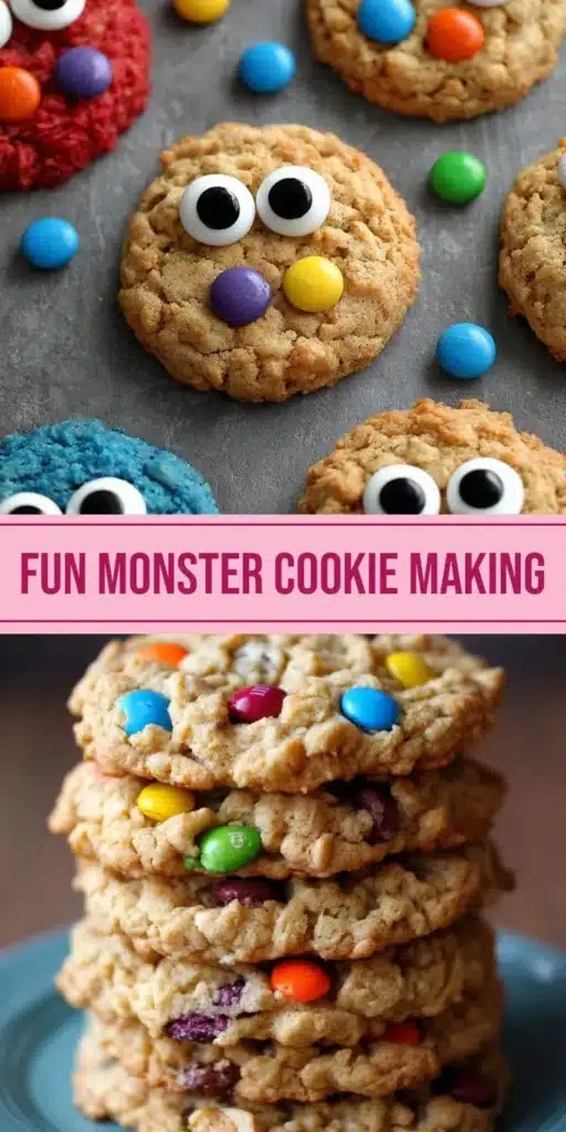 Freshly baked Monster Cookies with chocolate chips and colorful candies