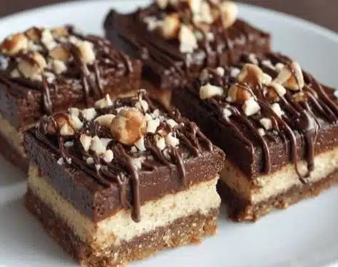 Delicious Nutella Cheesecake Bars with a chocolatey topping and crust
