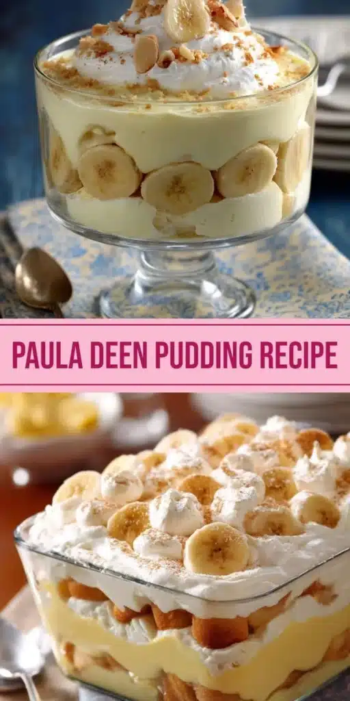 Delicious banana pudding served in a glass dish, inspired by Paula Deen's recipe.