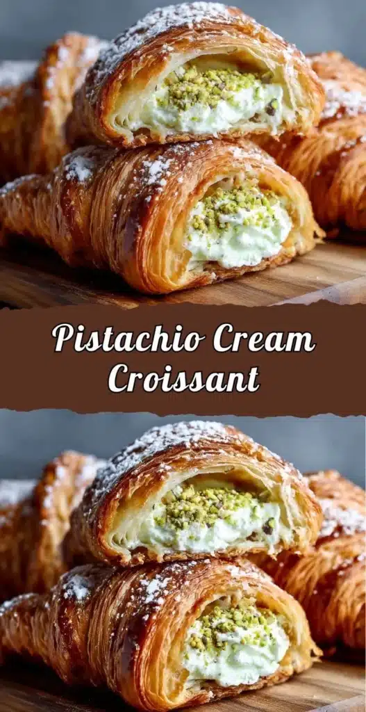Delicious pistachio cream croissant with a flaky texture and rich filling.