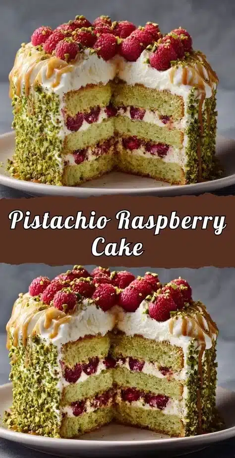 Delicious Pistachio Raspberry Cake showcasing vibrant layers of pistachio and raspberry.