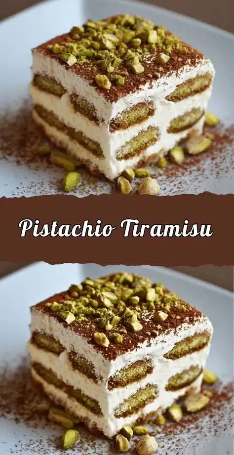 Delicious Pistachio Tiramisu dessert layered and garnished with pistachios