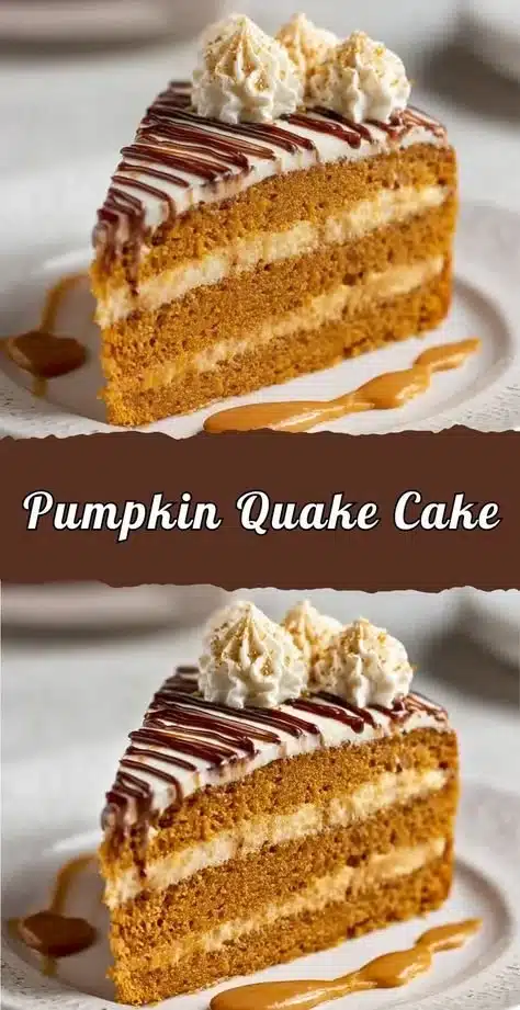 Delicious Pumpkin Quake Cake with spiced pumpkin and cream cheese filling