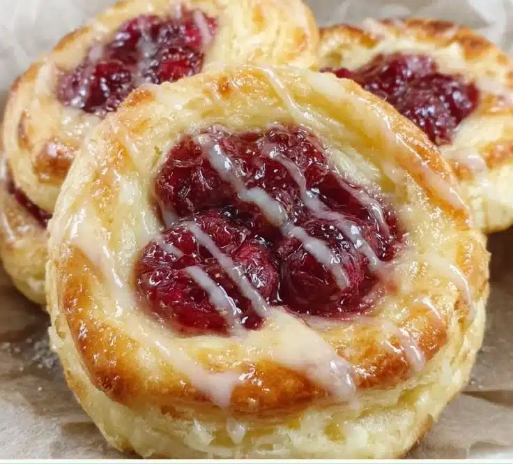 Raspberry Cheesecake Danish Pastry with fresh raspberries and cream cheese