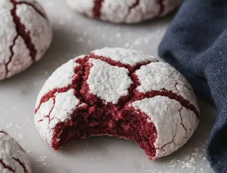 Delicious Red Velvet Crinkle Cookies on a decorative plate