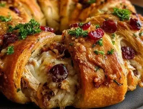 Savory Turkey and Cranberry Crescent Ring recipe for festive gatherings.