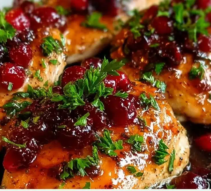 Delicious slow cooker cranberry chicken served on a plate