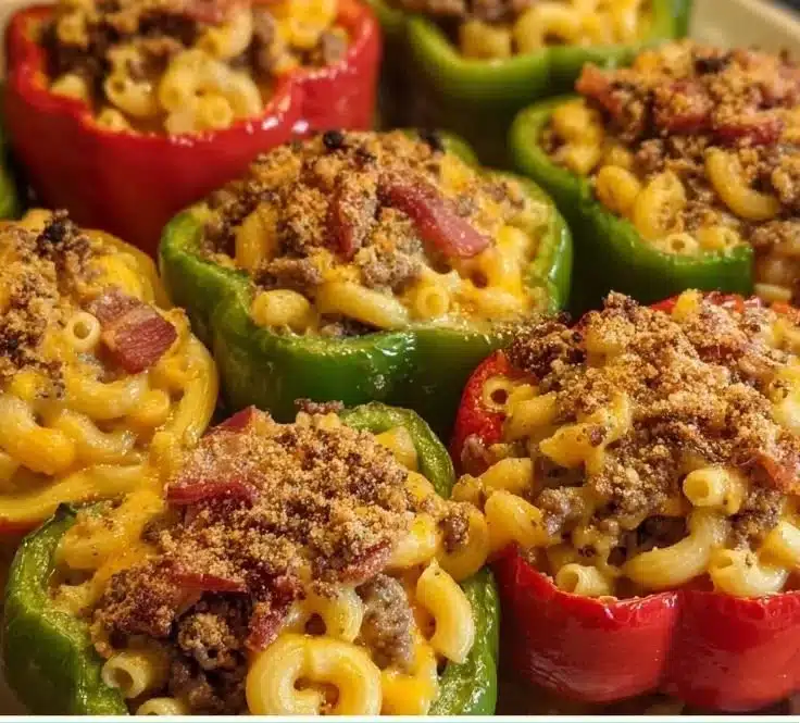 Smoked Bacon Mac Cheeseburger Stuffed Pepper Bombs served on a plate