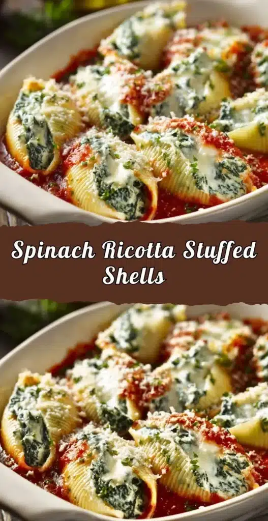 Delicious spinach ricotta stuffed shells served with marinara sauce