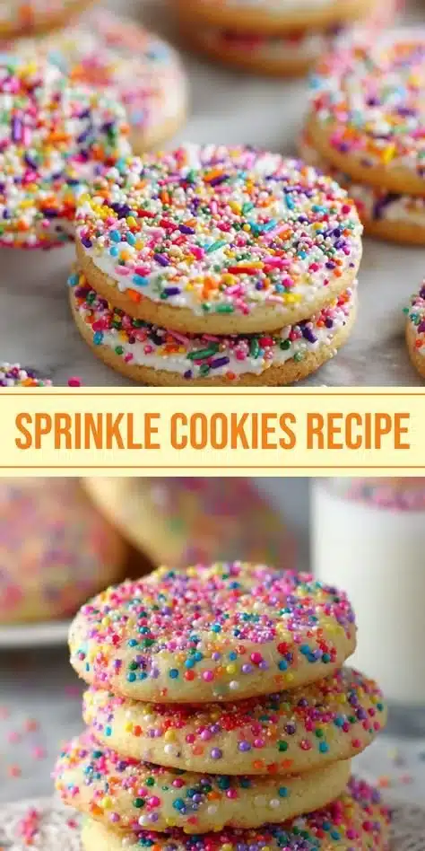 Colorful sprinkle cookies stacked on a plate