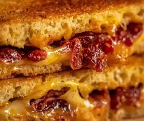 Sun dried tomato pesto grilled cheese sandwich on a plate
