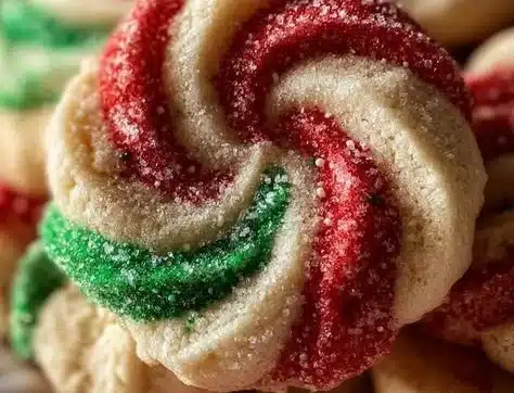 Swirled Christmas Cookies on a festive plate ready for the holidays