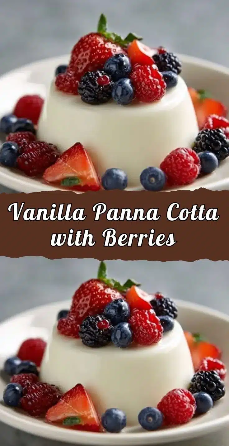 Delicious vanilla panna cotta served on a plate with fresh berries