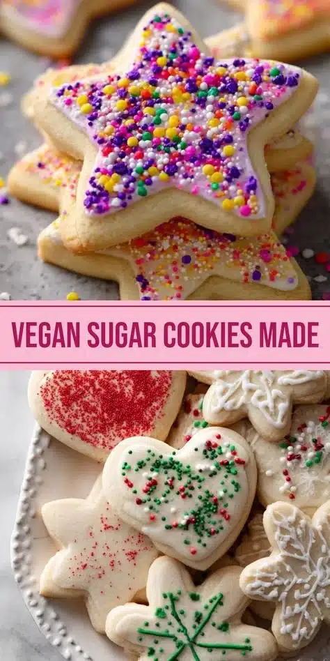 Tray of delicious vegan sugar cookies topped with sprinkles