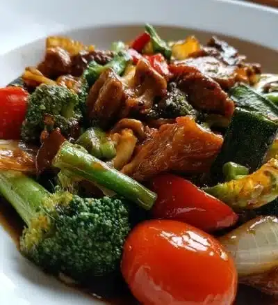 Colorful volume eating stir fry with fresh vegetables and proteins in a bowl